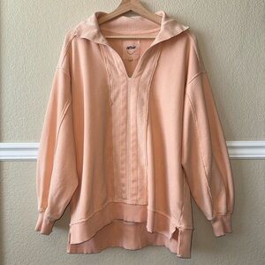 Aerie Starry Skies Open Neck Sweatshirt Small Overaized Peach Cotton Blend